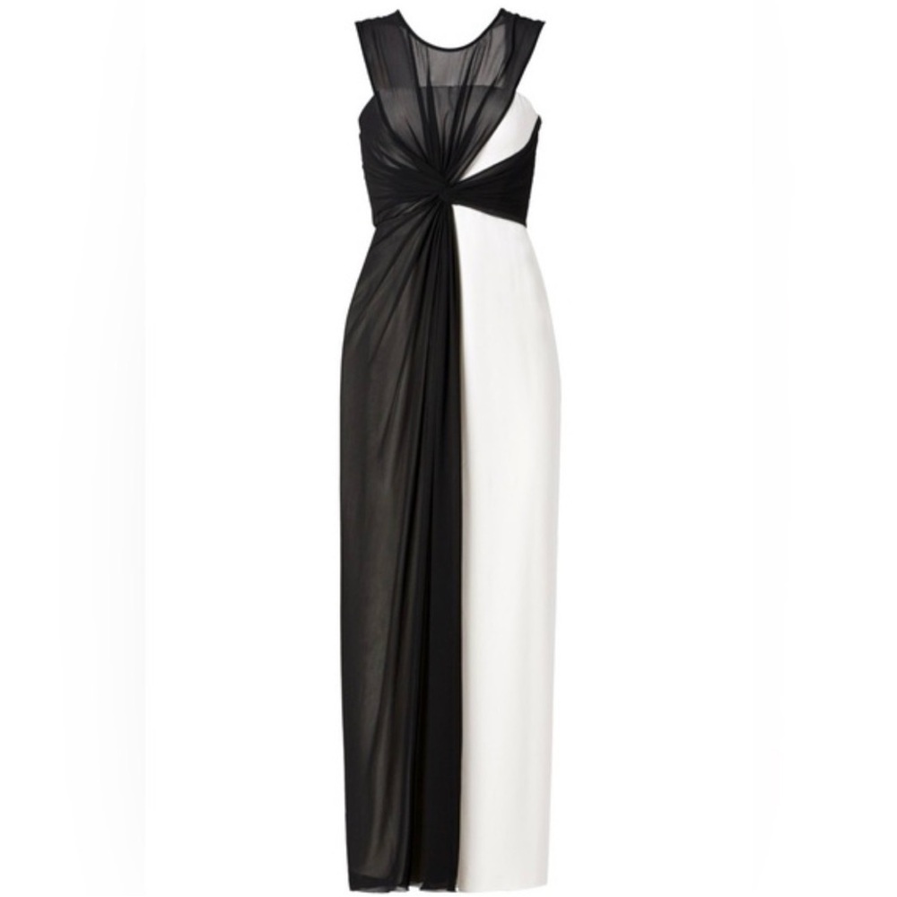 BCBGMAXAZRIA Ninah silk black white color blocked maxi gown dress